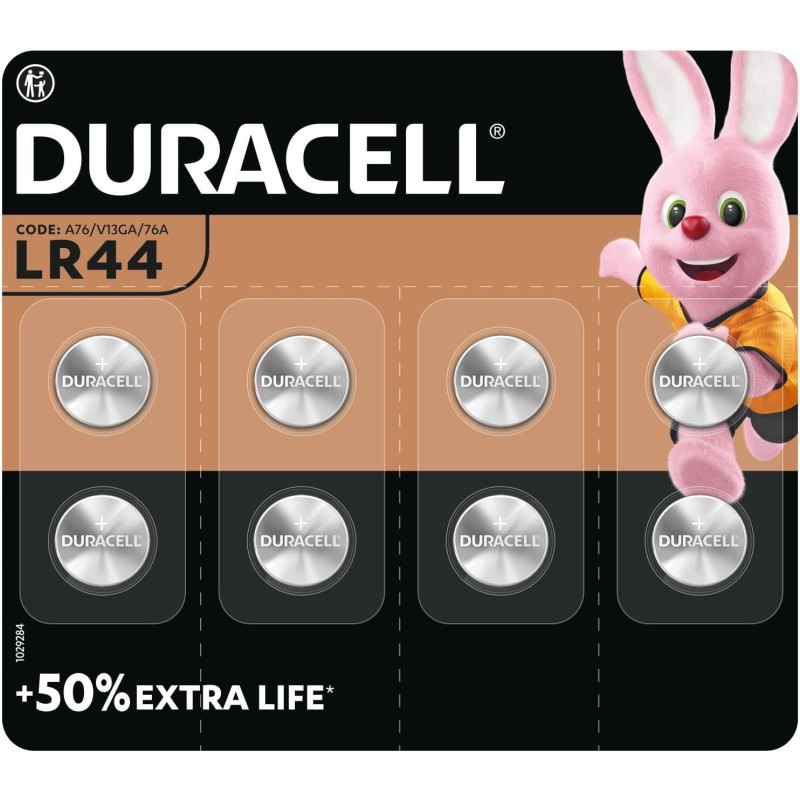 DURACELL LR44 Piles alcalines spéciales 1,5V (A76) (Lot de 8) – JUSQU'A +50 % DE PUISSANCE – Pour thermomètres, calculatrices, m