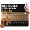 Duracell Piles pour appareils auditifs taille 312 (lot de 60) +50 % de longévité, installation facile, emballage 100 % recyclabl