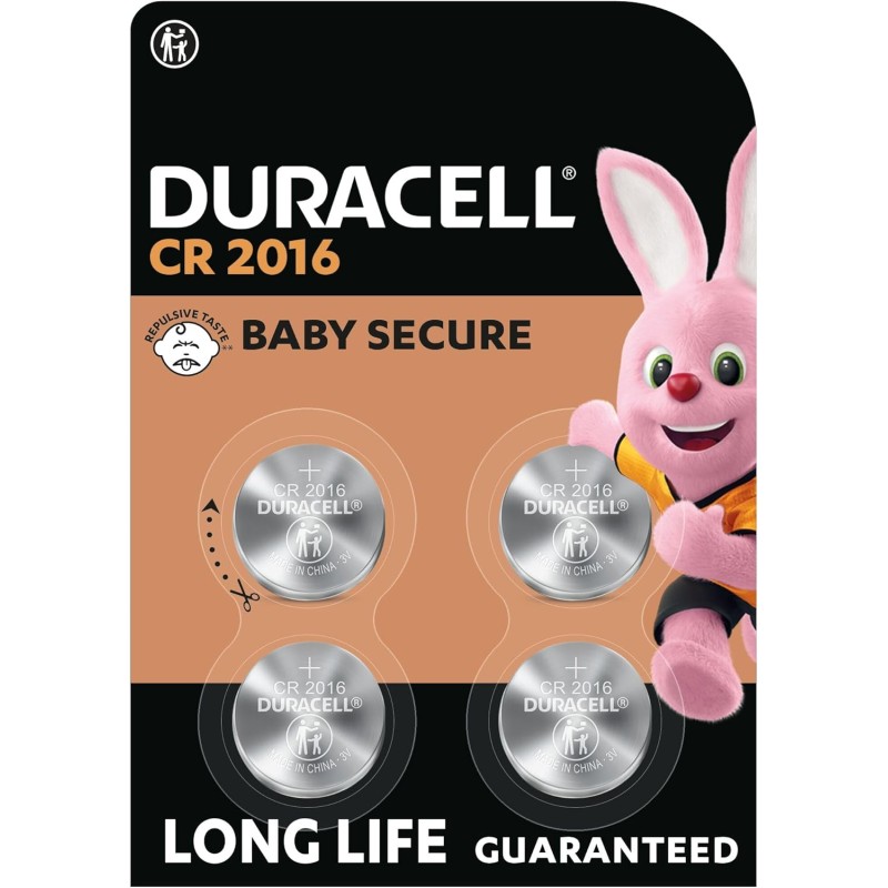 DURACELL 2016 Piles Boutons au lithium 3V (lot de 4) - Longue durée garantie - Technologie sécurité enfant - Pour clés électroni