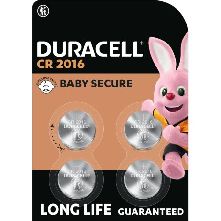 DURACELL 2016 Piles Boutons au lithium 3V (lot de 4) - Longue durée garantie - Technologie sécurité enfant - Pour clés électroni
