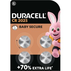DURACELL 2025 Piles Boutons au lithium 3V (lot de 4) jusqu’à +70 % de longévité - Technologie Sécurité Enfant - Pour clés électr