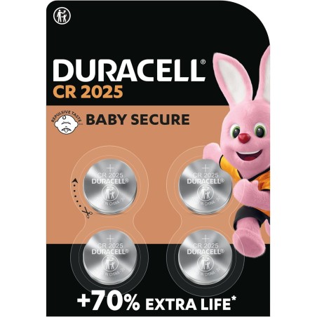 DURACELL 2025 Piles Boutons au lithium 3V (lot de 4) jusqu’à +70 % de longévité - Technologie Sécurité Enfant - Pour clés électr