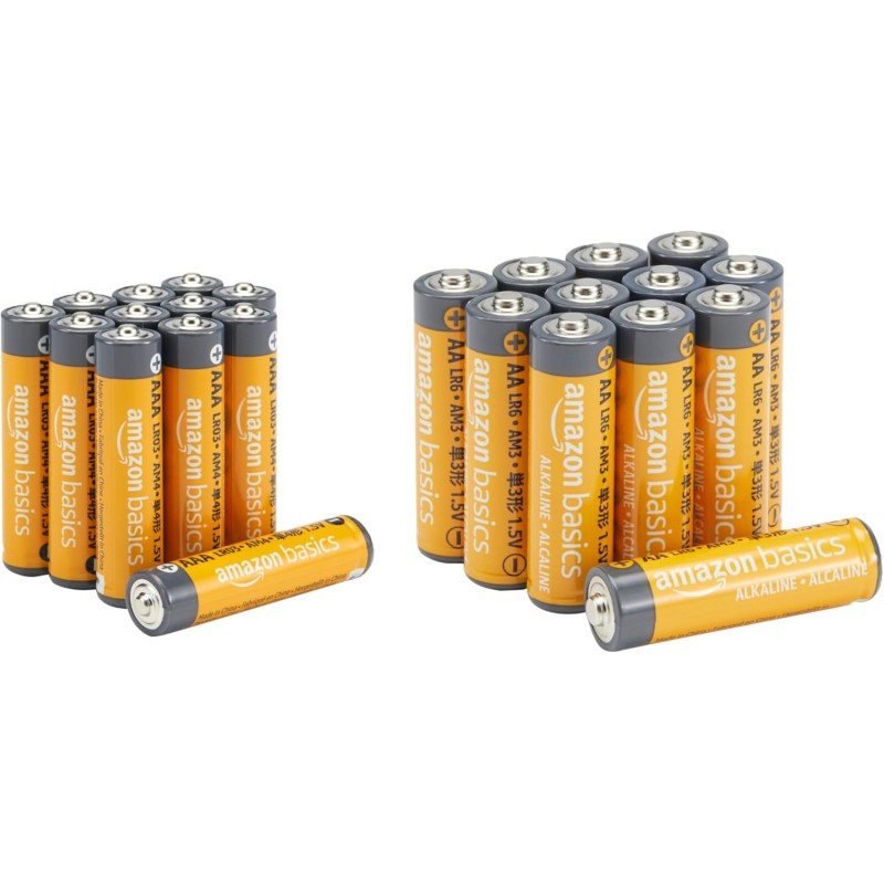 Amazon Basics Lot de 24 piles alcalines haute performance AA et AAA, format économique, 12 piles AA et 12 piles AAA, 1,5 V, duré