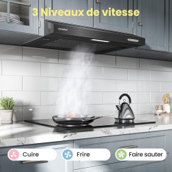 COMFEE'SLIF17B-60 LED,Hotte aspirante 60 cm, sous comptoir, 2 modes d'aspiration - 3 niveaux de vitesse - Noir