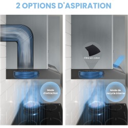 COMFEE'SLIF17B-60 LED,Hotte aspirante 60 cm, sous comptoir, 2 modes d'aspiration - 3 niveaux de vitesse - Noir