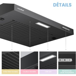 COMFEE'SLIF17B-60 LED,Hotte aspirante 60 cm, sous comptoir, 2 modes d'aspiration - 3 niveaux de vitesse - Noir