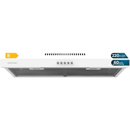 Cecotec hotte aspirante 60cm wide bolero flux cm 602200 blanc b. suction power 220m3/h, 70w motor, low consumption, mechanical c