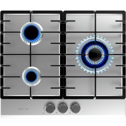 Cecotec Plaque à Bolero Squad G 3200F Inox. Plaque à gaz avec 3 feux, finition inox, grilles en fonte, puissance de 6250W, allum