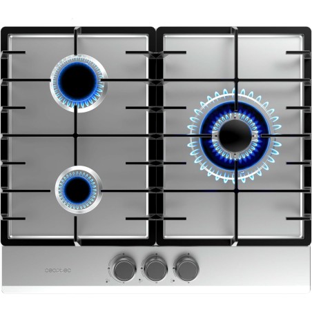 Cecotec Plaque à Bolero Squad G 3200F Inox. Plaque à gaz avec 3 feux, finition inox, grilles en fonte, puissance de 6250W, allum