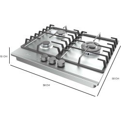 Cecotec Plaque à Bolero Squad G 3200F Inox. Plaque à gaz avec 3 feux, finition inox, grilles en fonte, puissance de 6250W, allum
