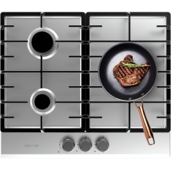 Cecotec Plaque à Bolero Squad G 3200F Inox. Plaque à gaz avec 3 feux, finition inox, grilles en fonte, puissance de 6250W, allum
