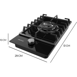 Cecotec plaque de gaz butane et naturel 1 feu bolero squad g 1200f glass noir. 3500 w, verre noir, grilles complètes en fonte, w