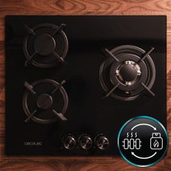 Cecotec plaque à gaz bolero squad g 3200s glass noir. plaque à gaz 3 feux, finition verre noir, grilles individuelles, puissance