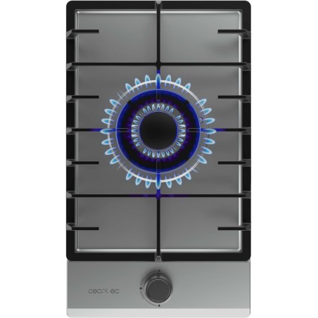 Cecotec Plaque de Gaz Butane et Naturel 1 Feu Bolero Squad G 1200F Inox. 3500 W, Acier Inox, Grilles Complètes en Fonte, Brûleur