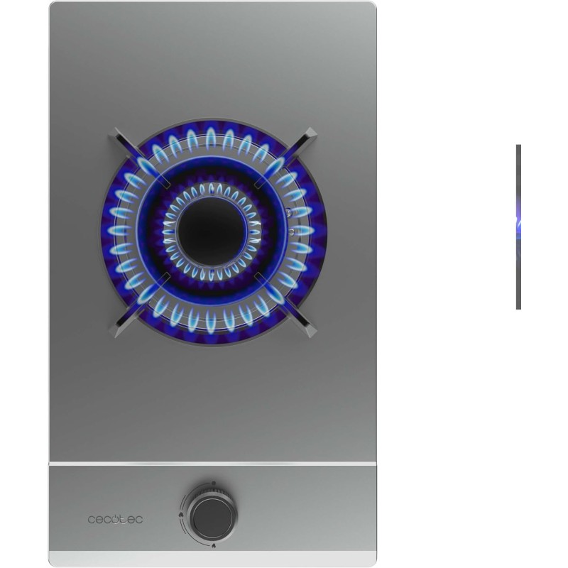 Cecotec Plaque de Gaz Butane et Naturel 1 Feu Bolero Squad G 1200S Inox. 3500 W, Acier Inox, Grilles Individuelles en Fonte, Brû