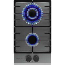 Cecotec Plaque de Gaz Butane et Naturel 2 Feux Bolero Squad G 2200F Inox. 5250 W, Acier Inox, Grilles Complètes en Fonte, Brûleu
