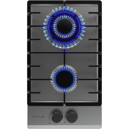 Cecotec Plaque de Gaz Butane et Naturel 2 Feux Bolero Squad G 2200F Inox. 5250 W, Acier Inox, Grilles Complètes en Fonte, Brûleu