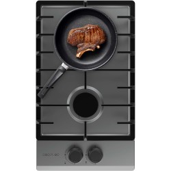 Cecotec Plaque de Gaz Butane et Naturel 2 Feux Bolero Squad G 2200F Inox. 5250 W, Acier Inox, Grilles Complètes en Fonte, Brûleu