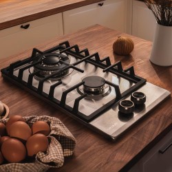 Cecotec Plaque de Gaz Butane et Naturel 2 Feux Bolero Squad G 2200F Inox. 5250 W, Acier Inox, Grilles Complètes en Fonte, Brûleu