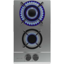 Cecotec Plaque de Gaz Butane et Naturel 2 Feux Bolero Squad G 2200S Inox. 5250 W, Acier Inox, Grilles Individuelles en Fonte, Br