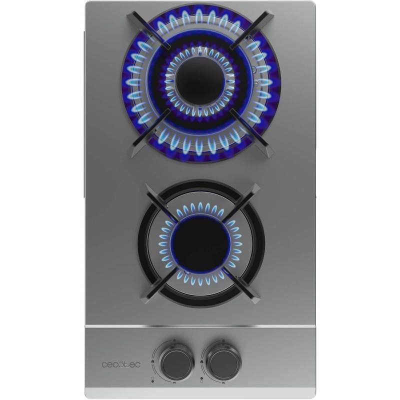 Cecotec Plaque de Gaz Butane et Naturel 2 Feux Bolero Squad G 2200S Inox. 5250 W, Acier Inox, Grilles Individuelles en Fonte, Br