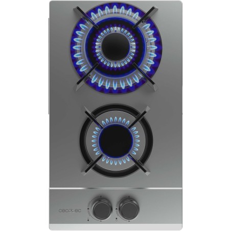 Cecotec Plaque de Gaz Butane et Naturel 2 Feux Bolero Squad G 2200S Inox. 5250 W, Acier Inox, Grilles Individuelles en Fonte, Br