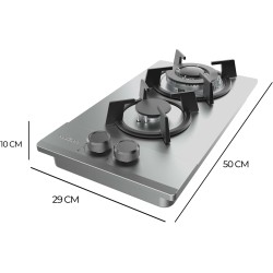 Cecotec Plaque de Gaz Butane et Naturel 2 Feux Bolero Squad G 2200S Inox. 5250 W, Acier Inox, Grilles Individuelles en Fonte, Br