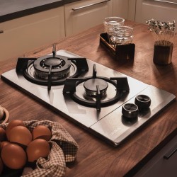 Cecotec Plaque de Gaz Butane et Naturel 2 Feux Bolero Squad G 2200S Inox. 5250 W, Acier Inox, Grilles Individuelles en Fonte, Br