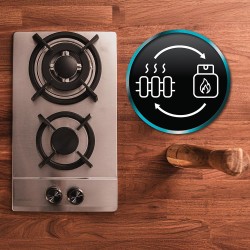 Cecotec Plaque de Gaz Butane et Naturel 2 Feux Bolero Squad G 2200S Inox. 5250 W, Acier Inox, Grilles Individuelles en Fonte, Br