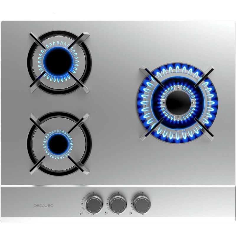 Cecotec Plaque à gaz Bolero Squad G 3200S Inox. Plaque à gaz 3 feux, finition inox, grilles individuelles, puissance de 6250W, b