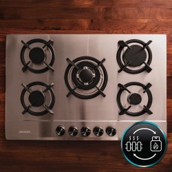 Cecotec Plaque de Gaz Butane et Naturel 5 Feux Bolero Squad G 5200S Inox. 11000 W, Acier Inoxydable, Grilles Individuelles en Fo
