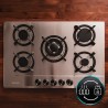 Cecotec Plaque de Gaz Butane et Naturel 5 Feux Bolero Squad G 5200S Inox. 11000 W, Acier Inoxydable, Grilles Individuelles en Fo