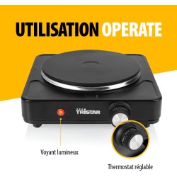 Tristar Plaque de cuisson électrique - Feu simple - Pour logement étudiant, camping, kitchenette - 18,5 cm de diamètre - Thermos