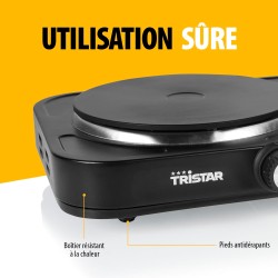 Tristar Plaque de cuisson électrique - Double feu - Pour logement étudiant, camping, kitchenette - 15,5 & 18,5 cm de diamètre - 