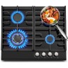TopStrong Plaque de Cuisson Gaz 4 Feux, 60cm Plaque Gaz 4 Feux avec Supports en Fonte, Encastrable Table de Cuisson, Convertible