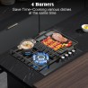 TopStrong Plaque de Cuisson Gaz 4 Feux, 60cm Plaque Gaz 4 Feux avec Supports en Fonte, Encastrable Table de Cuisson, Convertible
