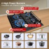 TopStrong Plaque de Cuisson Gaz 4 Feux, 60cm Plaque Gaz 4 Feux avec Supports en Fonte, Encastrable Table de Cuisson, Convertible