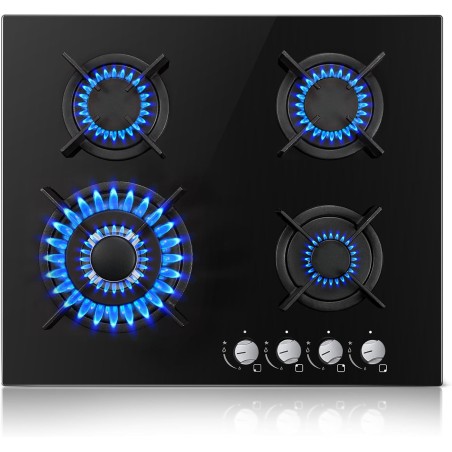 TopStrong Plaque de Cuisson Gaz 4 Feux, 60cm Plaque Gaz 4 Feux avec Sécurité Thermocouple, Cuisinière Encastrable, Naturel/Propa