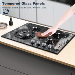 Plaque de Cuisson Gaz 4 Feux, TopStrong Plaque Gaz 4 Feux avec Sécurité Thermocouple 60cm, Noir Encastrable Table de Cuisson, Na