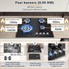 Plaque de Cuisson Gaz 4 Feux, TopStrong Plaque Gaz 4 Feux avec Sécurité Thermocouple 60cm, Noir Encastrable Table de Cuisson, Na