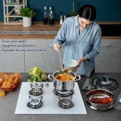 Plaque de Cuisson Gaz 4 Feux Blanc, TopStrong Plaque Gaz 4 Feux Verre avec Sécurité Thermocouple 60cm, Encastrable Table de cuis