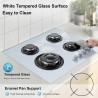 Plaque de Cuisson Gaz 4 Feux Blanc, TopStrong Plaque Gaz 4 Feux Verre avec Sécurité Thermocouple 60cm, Encastrable Table de cuis