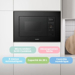 Comfee' CBMAG820BJL-BK Micro-ondes encastrable 20 litres avec gril, commandes numériques, 8 niveaux de puissance, dégel rapide e