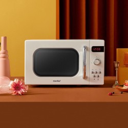 COMFEE' Micro-ondes Rétro avec 8 MENUS PRÉRÉGLÉS , 5 Niveaux de Puissance de Cuisson, 20 L, 800 W, Cuisson Express 30S, CMSRO 20