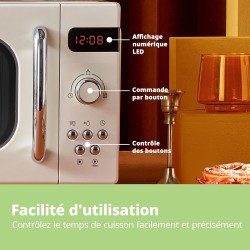 COMFEE' Micro-ondes Rétro avec 8 MENUS PRÉRÉGLÉS , 5 Niveaux de Puissance de Cuisson, 20 L, 800 W, Cuisson Express 30S, CMSRO 20