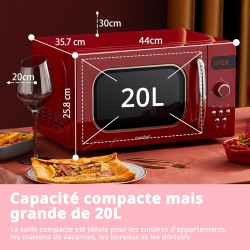 Comfee CMSRO 20 di rd Micro-ondes rétro avec 8 menus automatiques, 5 niveaux de puissance de cuisson, bouton de cuisson express,