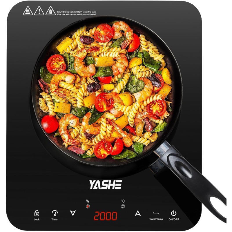 YASHE Plaque de cuisson – Table de cuisson à induction portable, 10 réglages de puissance et 10 réglages de température, plaque 