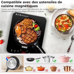 YASHE Plaque de cuisson – Table de cuisson à induction portable, 10 réglages de puissance et 10 réglages de température, plaque 