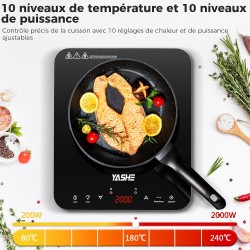 YASHE Plaque de cuisson – Table de cuisson à induction portable, 10 réglages de puissance et 10 réglages de température, plaque 