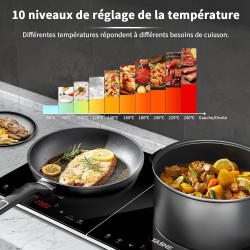 YASHE Plaque de cuisson à induction – Double plaque à induction, puissance de 10 W et 10 niveaux de température, 3500 W, 2 plaqu